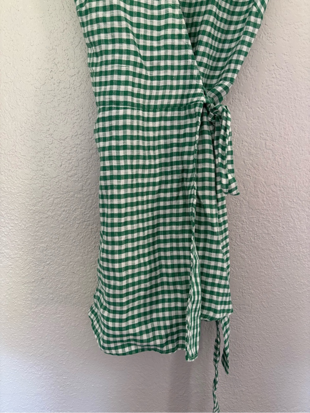 Reformation Rodin Linen Wrap Mini Dress in Green Gingham - Picture 6 of 10